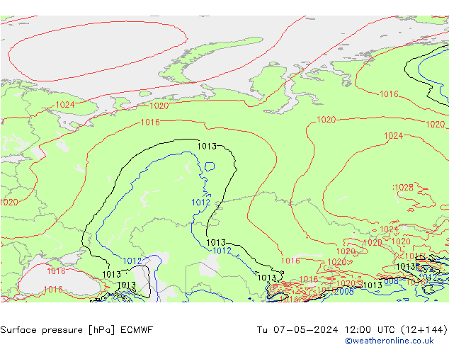 Surface pressure ECMWF Tu 07.05.2024 12 UTC