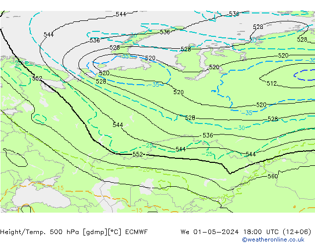 Height/Temp. 500 hPa ECMWF mer 01.05.2024 18 UTC