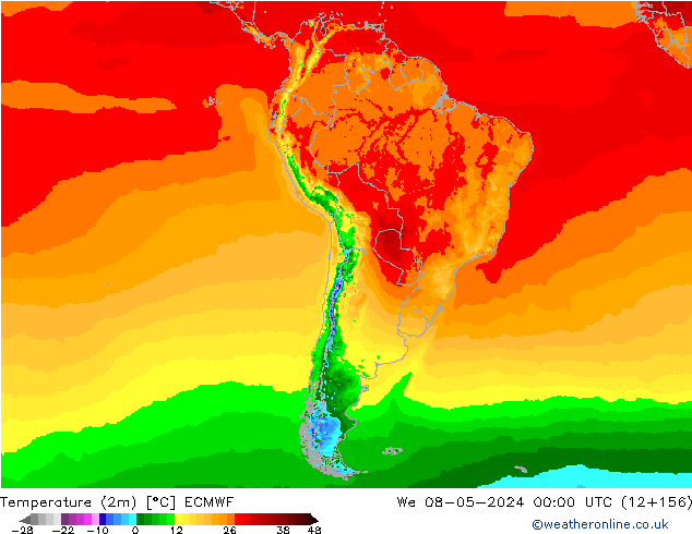 Temperatura (2m) ECMWF mer 08.05.2024 00 UTC