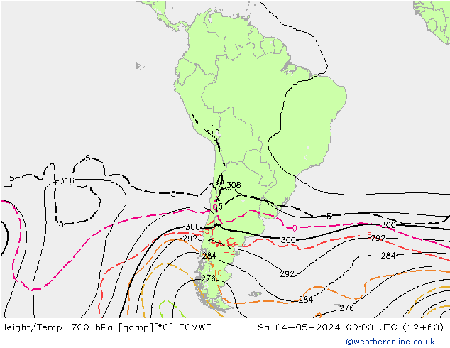 Height/Temp. 700 hPa ECMWF Sa 04.05.2024 00 UTC