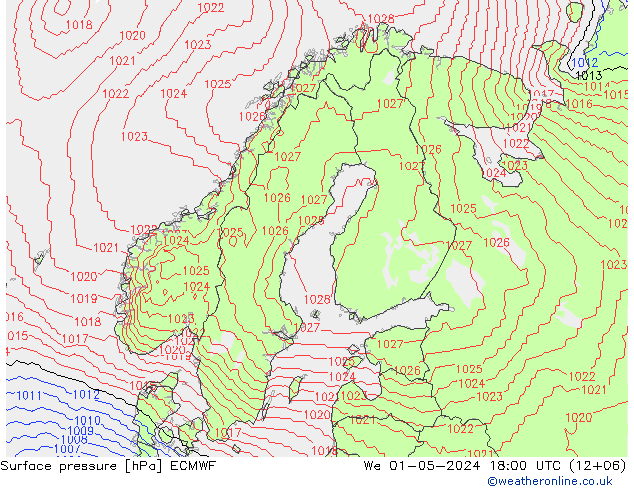 Surface pressure ECMWF We 01.05.2024 18 UTC