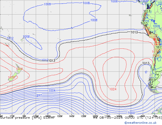 Surface pressure ECMWF We 08.05.2024 00 UTC