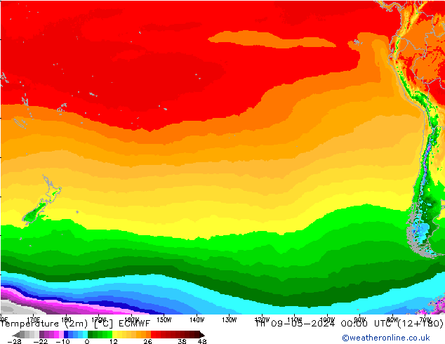 Temperatura (2m) ECMWF gio 09.05.2024 00 UTC