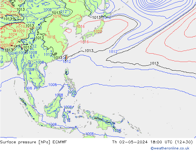 Surface pressure ECMWF Th 02.05.2024 18 UTC