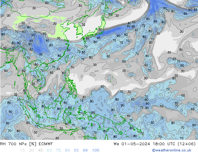 RH 700 hPa ECMWF We 01.05.2024 18 UTC