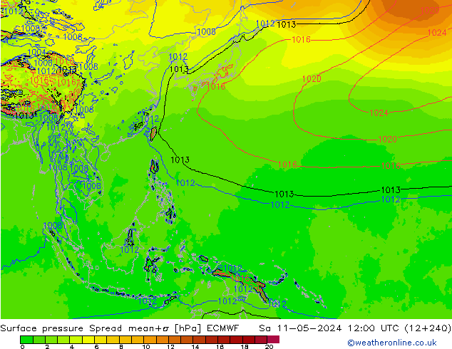 Surface pressure Spread ECMWF Sa 11.05.2024 12 UTC