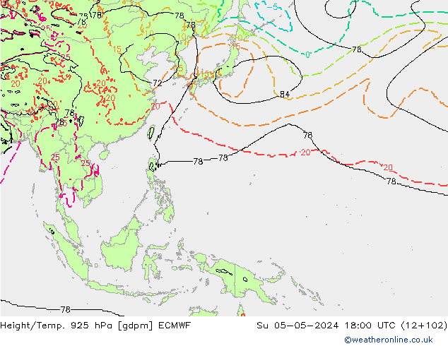 Height/Temp. 925 гПа ECMWF Вс 05.05.2024 18 UTC