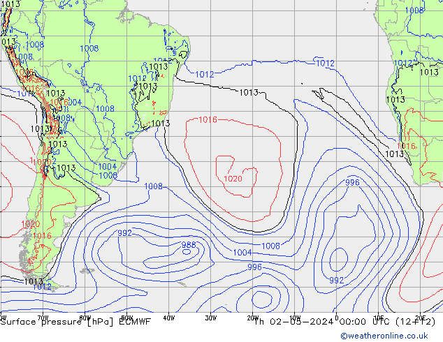 Pressione al suolo ECMWF gio 02.05.2024 00 UTC