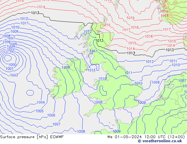 Surface pressure ECMWF We 01.05.2024 12 UTC