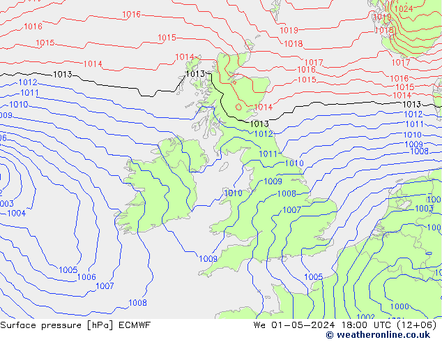 Yer basıncı ECMWF Çar 01.05.2024 18 UTC