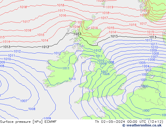 Surface pressure ECMWF Th 02.05.2024 00 UTC