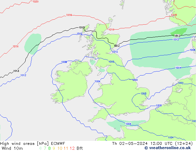 High wind areas ECMWF  02.05.2024 12 UTC