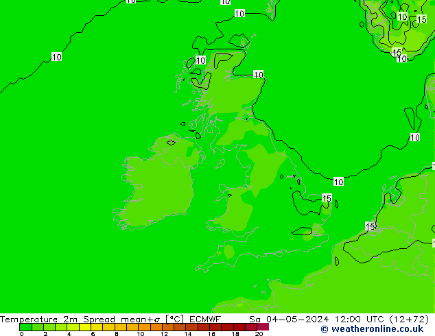 Temperatura 2m Spread ECMWF sáb 04.05.2024 12 UTC