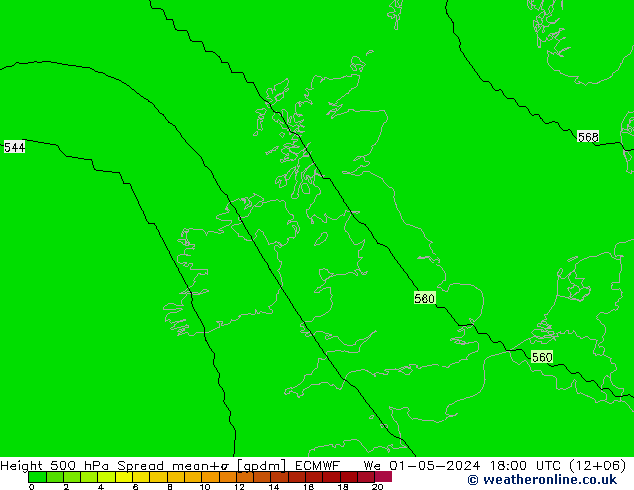 Height 500 hPa Spread ECMWF śro. 01.05.2024 18 UTC