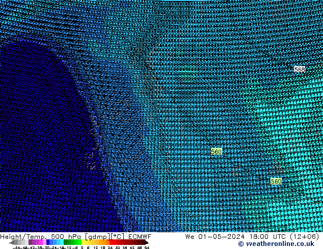 Hoogte/Temp. 500 hPa ECMWF wo 01.05.2024 18 UTC