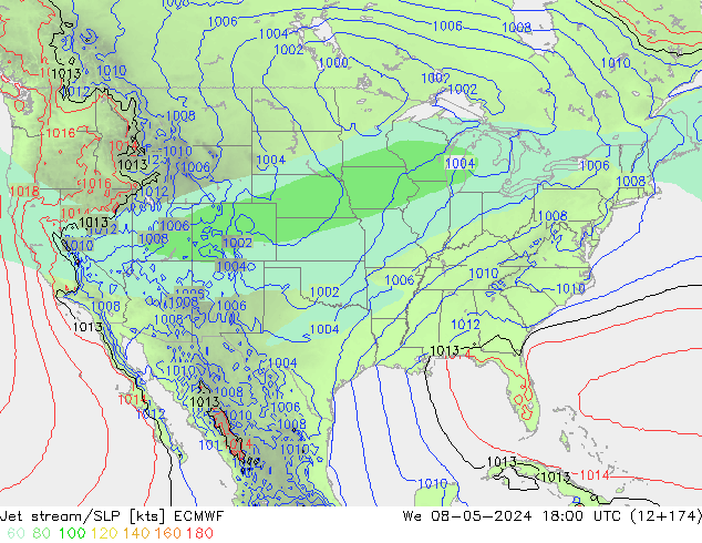 Jet Akımları/SLP ECMWF Çar 08.05.2024 18 UTC