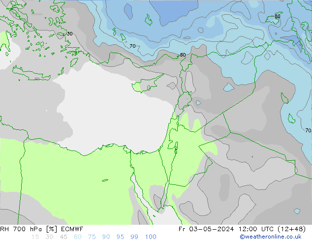 Humidité rel. 700 hPa ECMWF ven 03.05.2024 12 UTC