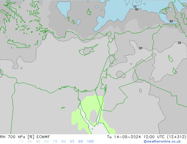 RH 700 hPa ECMWF wto. 14.05.2024 12 UTC