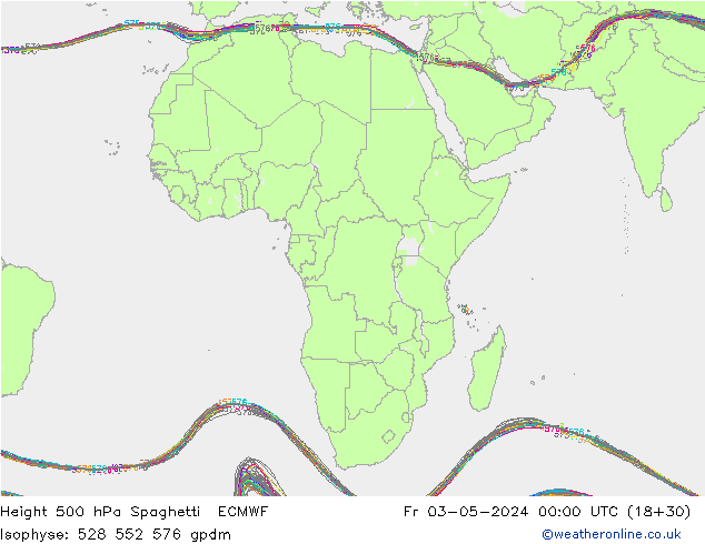Height 500 hPa Spaghetti ECMWF Fr 03.05.2024 00 UTC