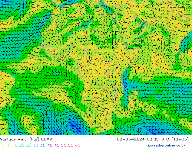 Surface wind ECMWF Th 02.05.2024 00 UTC