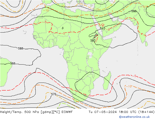 Hoogte/Temp. 500 hPa ECMWF di 07.05.2024 18 UTC
