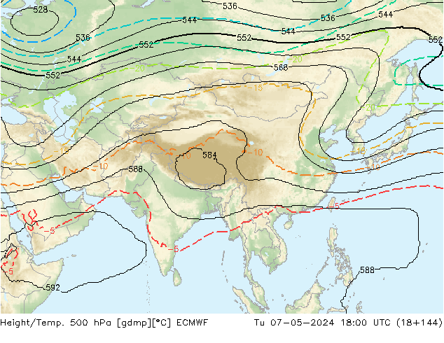 Height/Temp. 500 hPa ECMWF Út 07.05.2024 18 UTC