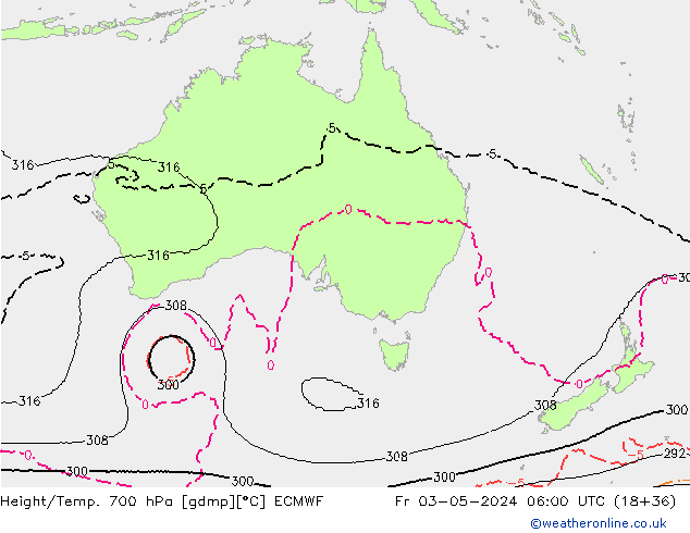 Height/Temp. 700 гПа ECMWF пт 03.05.2024 06 UTC