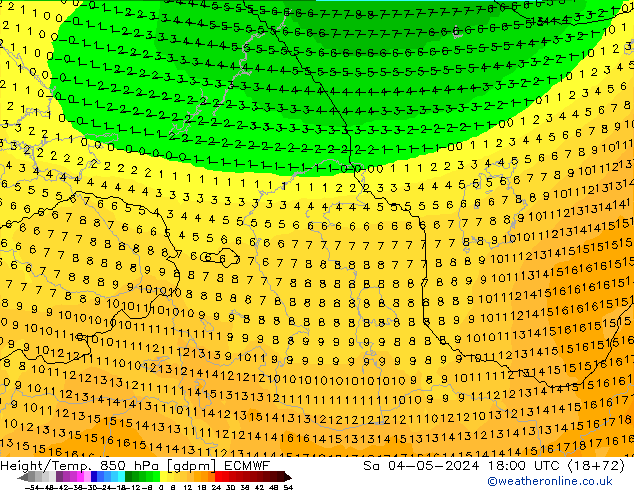 Height/Temp. 850 hPa ECMWF sab 04.05.2024 18 UTC