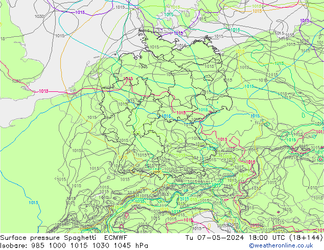 Surface pressure Spaghetti ECMWF Tu 07.05.2024 18 UTC