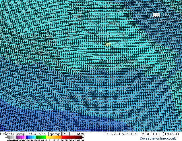 Height/Temp. 500 hPa ECMWF 星期四 02.05.2024 18 UTC