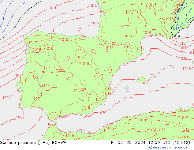 Presión superficial ECMWF vie 03.05.2024 12 UTC