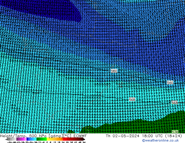 Geop./Temp. 500 hPa ECMWF jue 02.05.2024 18 UTC