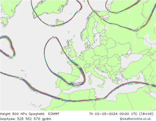 Geop. 500 hPa Spaghetti ECMWF jue 02.05.2024 00 UTC