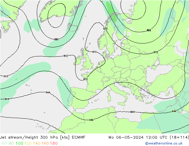 Jet stream/Height 300 hPa ECMWF Mo 06.05.2024 12 UTC