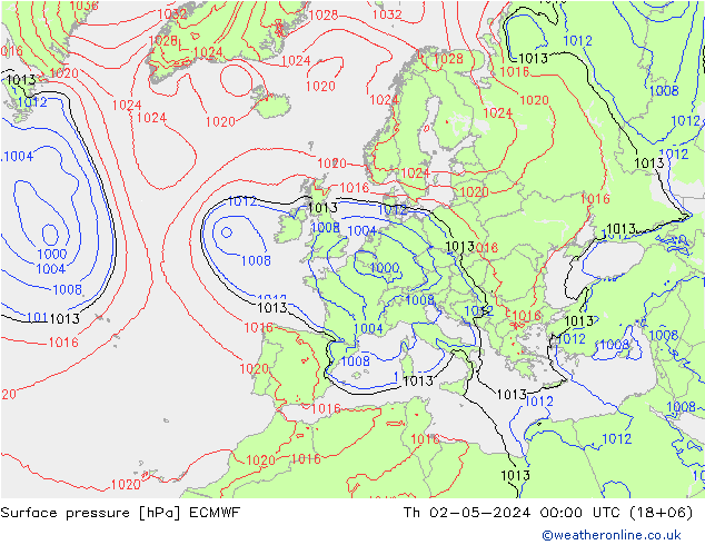 Presión superficial ECMWF jue 02.05.2024 00 UTC