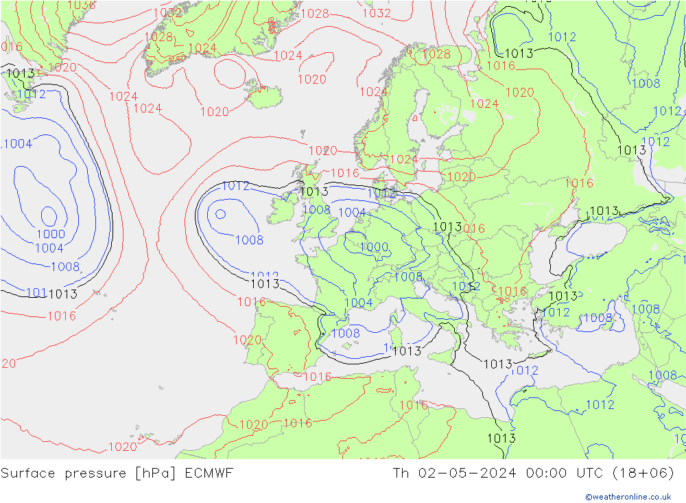 Surface pressure ECMWF Th 02.05.2024 00 UTC