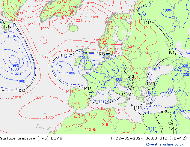 Luchtdruk (Grond) ECMWF do 02.05.2024 06 UTC