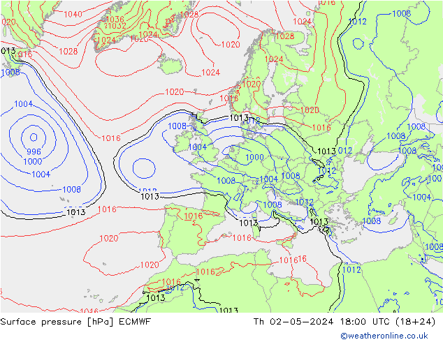 ciśnienie ECMWF czw. 02.05.2024 18 UTC