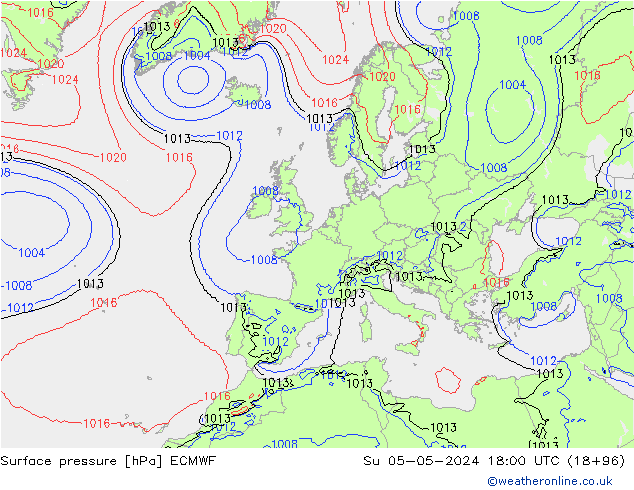 Surface pressure ECMWF Su 05.05.2024 18 UTC