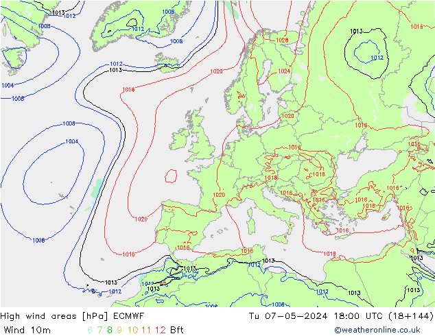 High wind areas ECMWF mar 07.05.2024 18 UTC