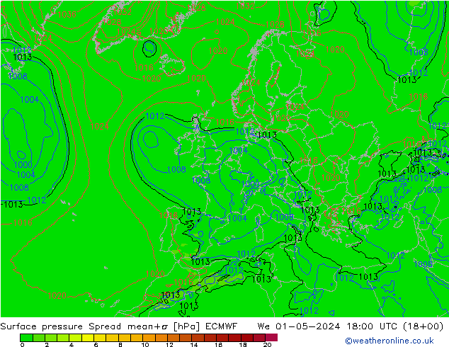 Bodendruck Spread ECMWF Mi 01.05.2024 18 UTC