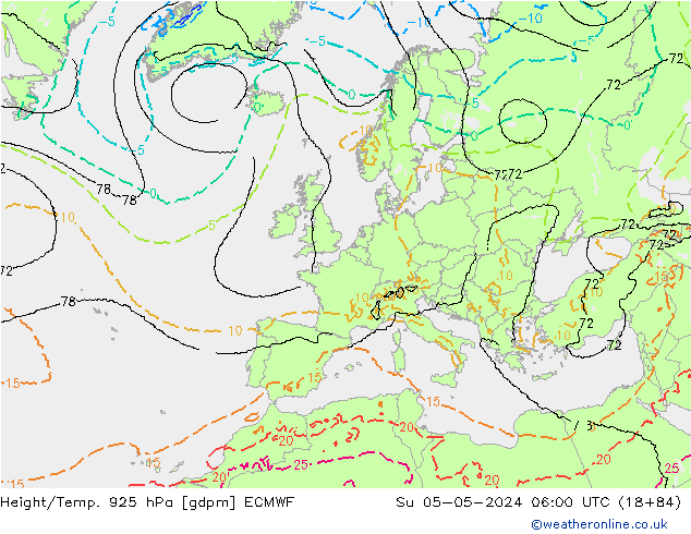 Height/Temp. 925 hPa ECMWF Su 05.05.2024 06 UTC