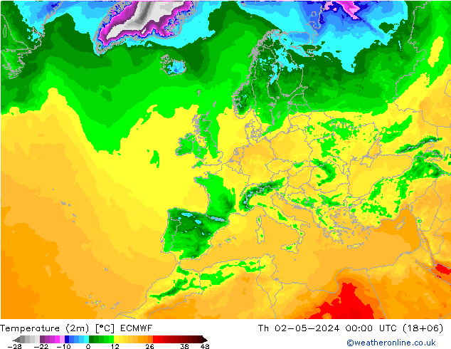 Temperatura (2m) ECMWF jue 02.05.2024 00 UTC