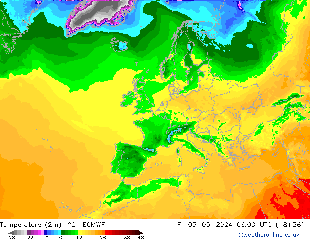 Sıcaklık Haritası (2m) ECMWF Cu 03.05.2024 06 UTC