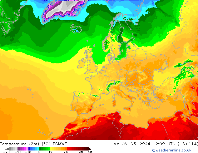 Temperaturkarte (2m) ECMWF Mo 06.05.2024 12 UTC