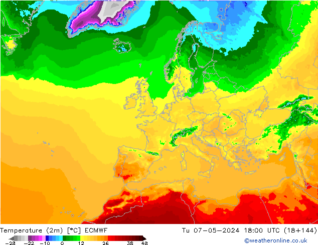 Temperatura (2m) ECMWF mar 07.05.2024 18 UTC