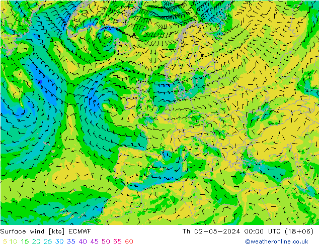 Rüzgar 10 m ECMWF Per 02.05.2024 00 UTC