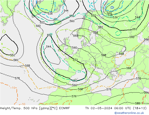 Height/Temp. 500 hPa ECMWF Th 02.05.2024 06 UTC