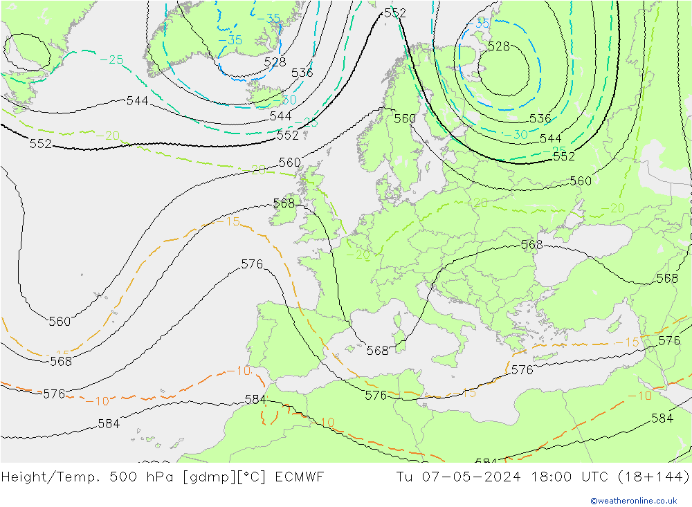 Height/Temp. 500 hPa ECMWF mar 07.05.2024 18 UTC