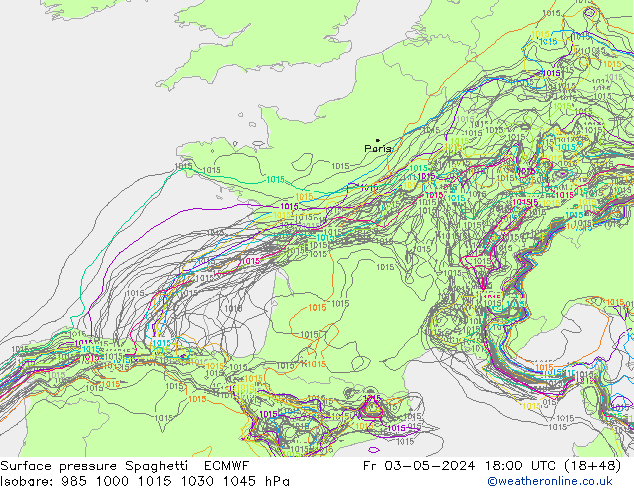 Bodendruck Spaghetti ECMWF Fr 03.05.2024 18 UTC